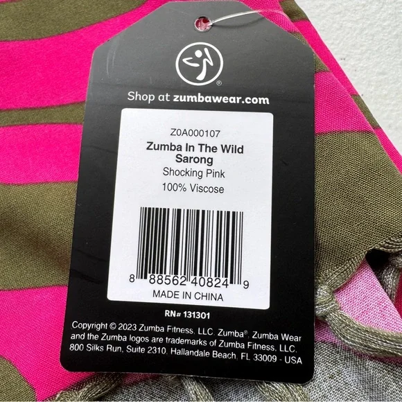 Zumba In The Wild Sarong Viscose Shocking Pink Zebra Printed Worn Multiple Ways - Picture 6 of 9